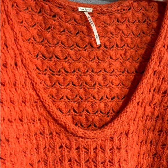 Free People Bright Orange Open-Knit Scoop Neck Sweater - Picture 5 of 7